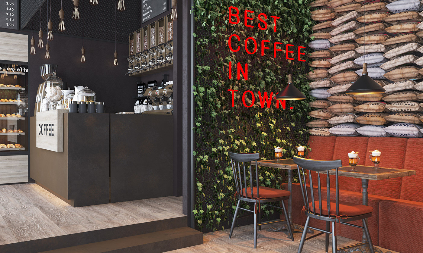 interior design  caffe coffee shop baku CAFFE GIUSTO greenery orange color LUXURYCAFE bakery design