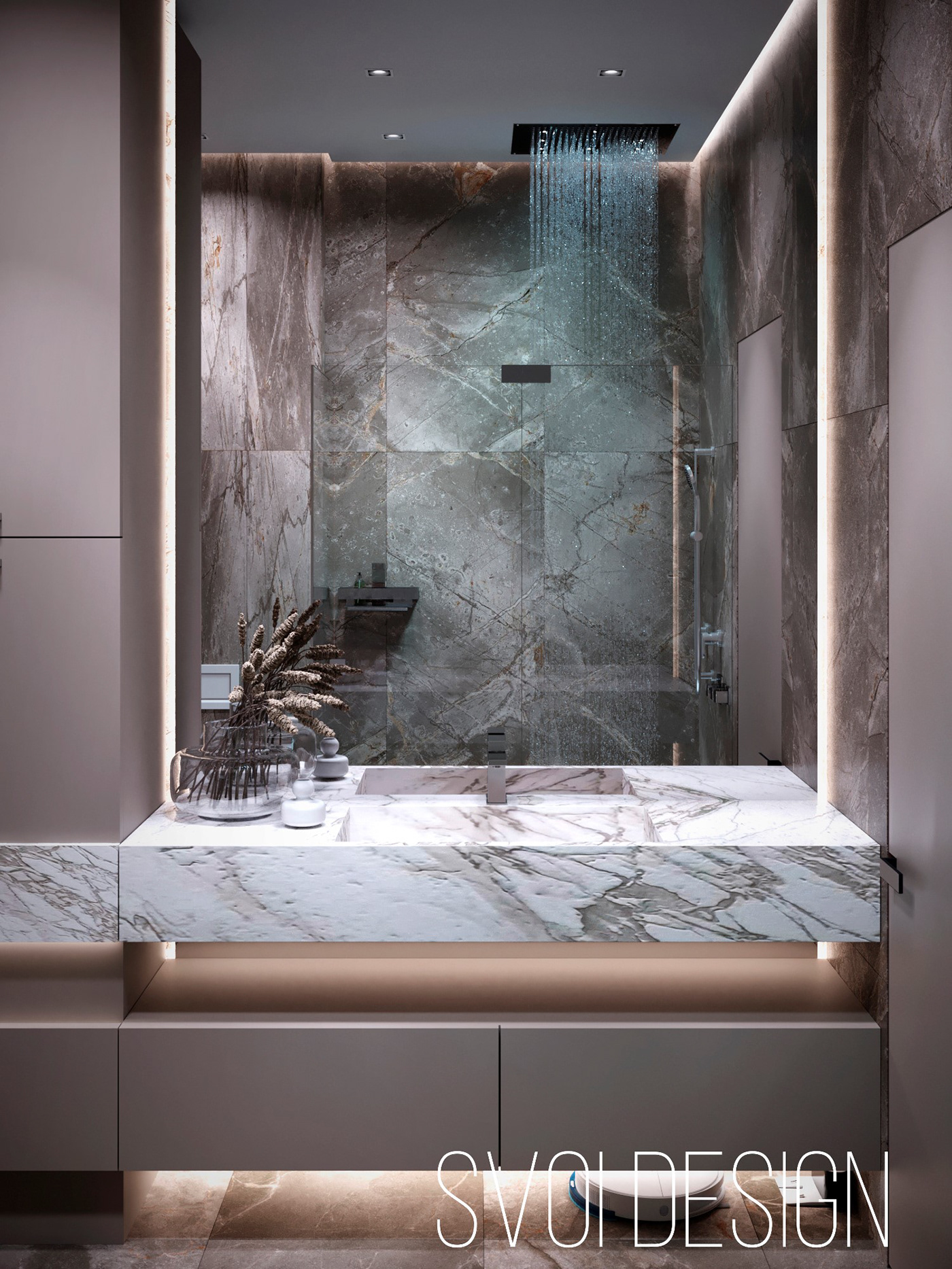 Beige marble shower design