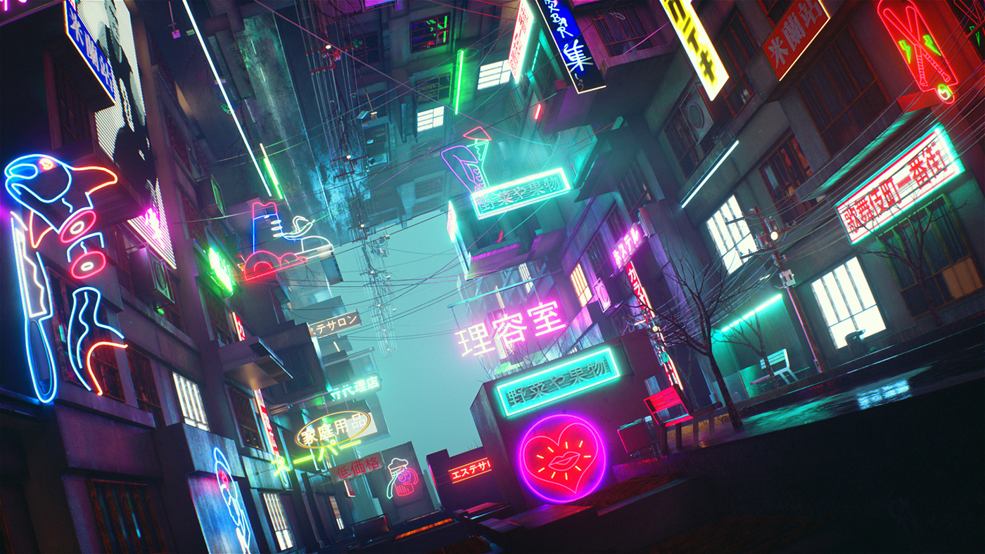 Olympics cinema 4d motion design Cyberpunk neon city CG Octane Render