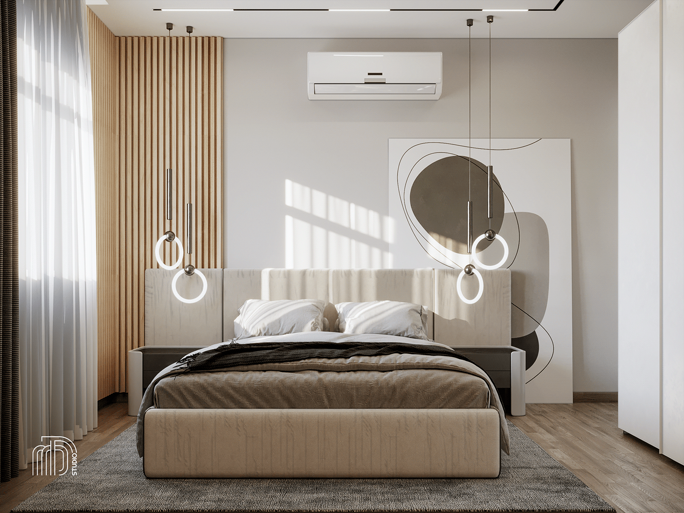 bedroom interior design  visualization archviz wood simpel luxury grey Render corona