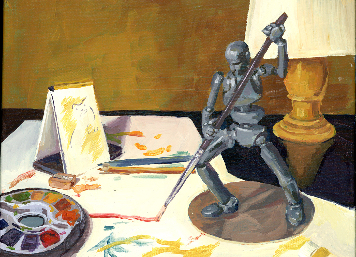 hyperrealism man mannequin narrative painting   Realism science still life story Tiny