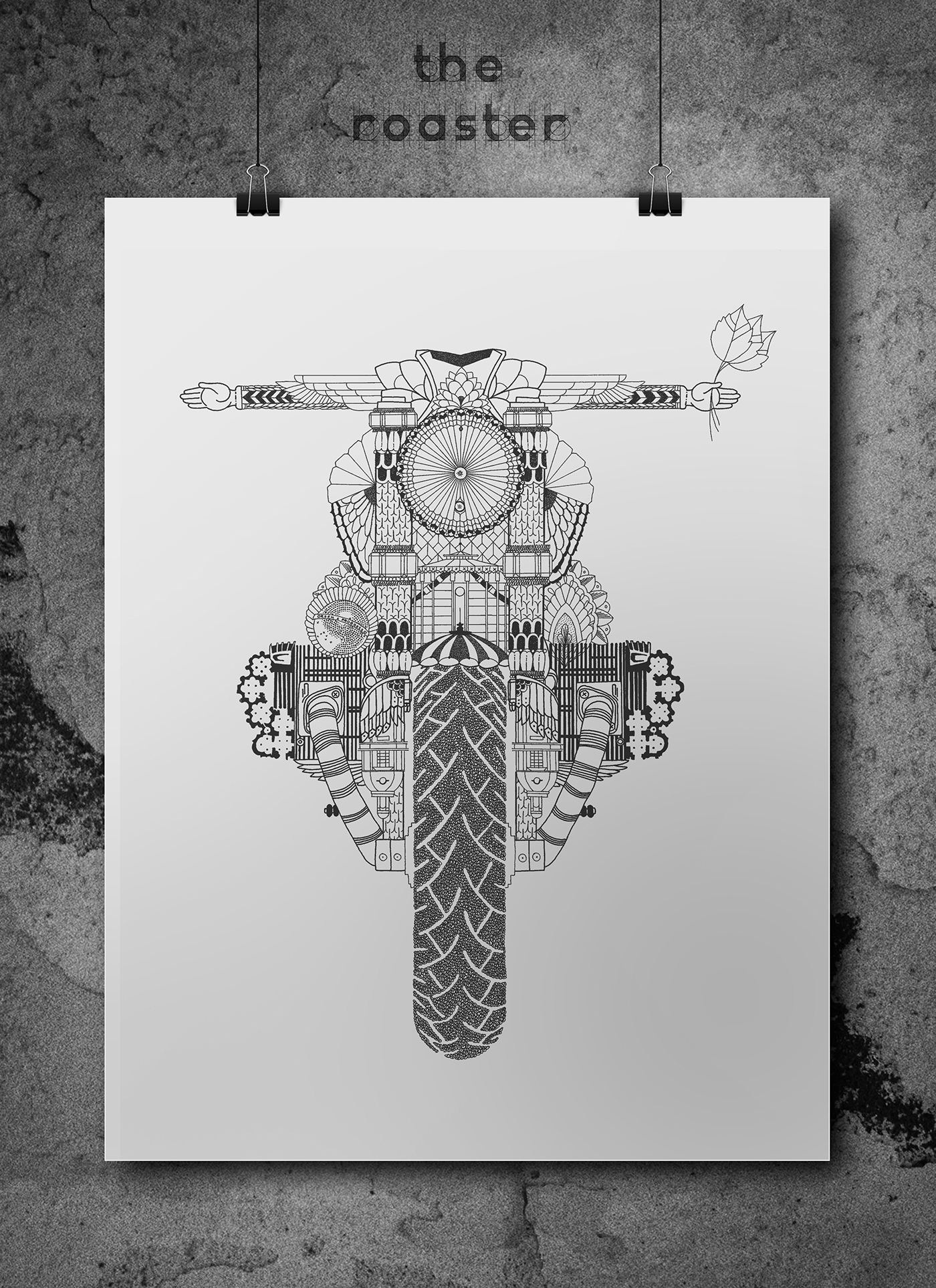 moto motobike dessin fait main Rotring encre de chine indian ink Mandala tatouage corcovado BMW bresil