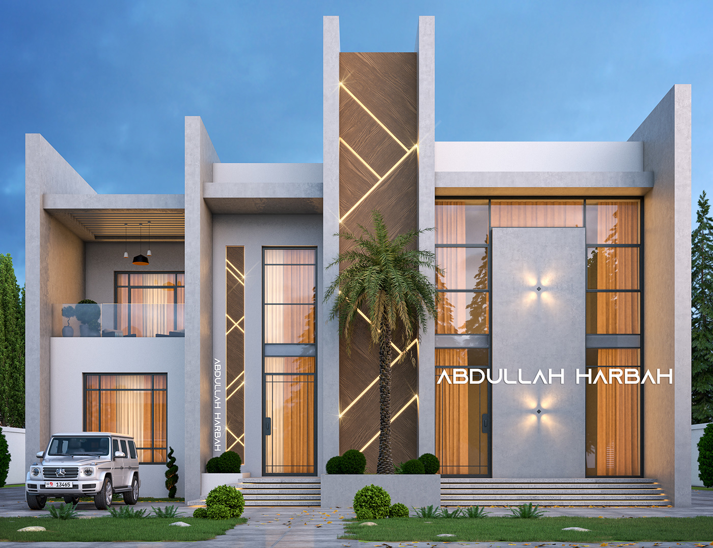 Elevation exterior KSA modern UAE Villa visualization Abdullah Harbah عبدالله حربه دبي