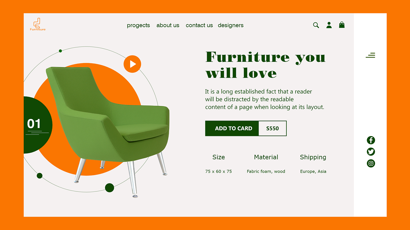 Web Design  landing page modern furniture green orange color Logo Design