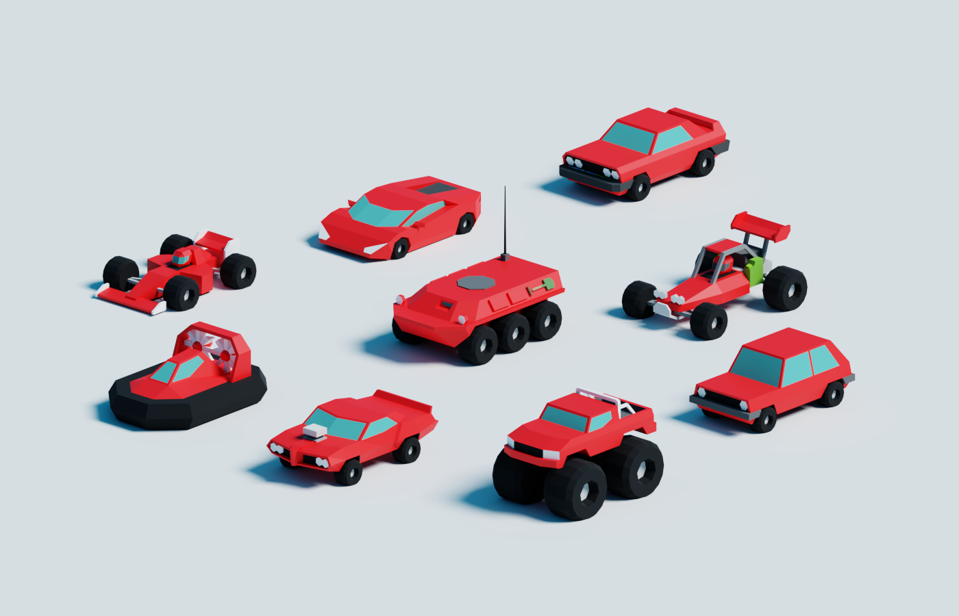 lowpoly game Racing car tile Landscape Level 3D isometry