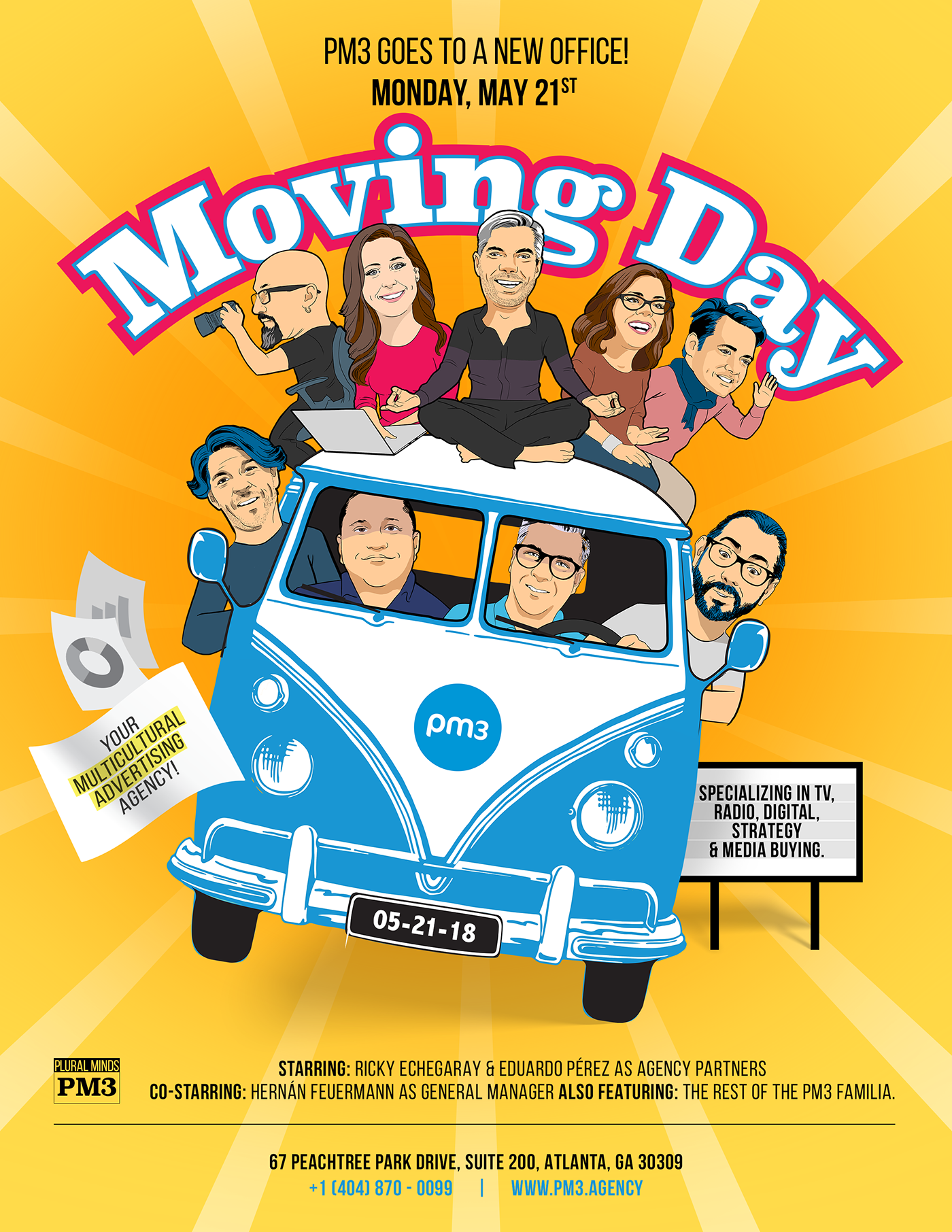 MOVING poster ILLUSTRATION  caricature   Fun volkswagen Van car moving day 