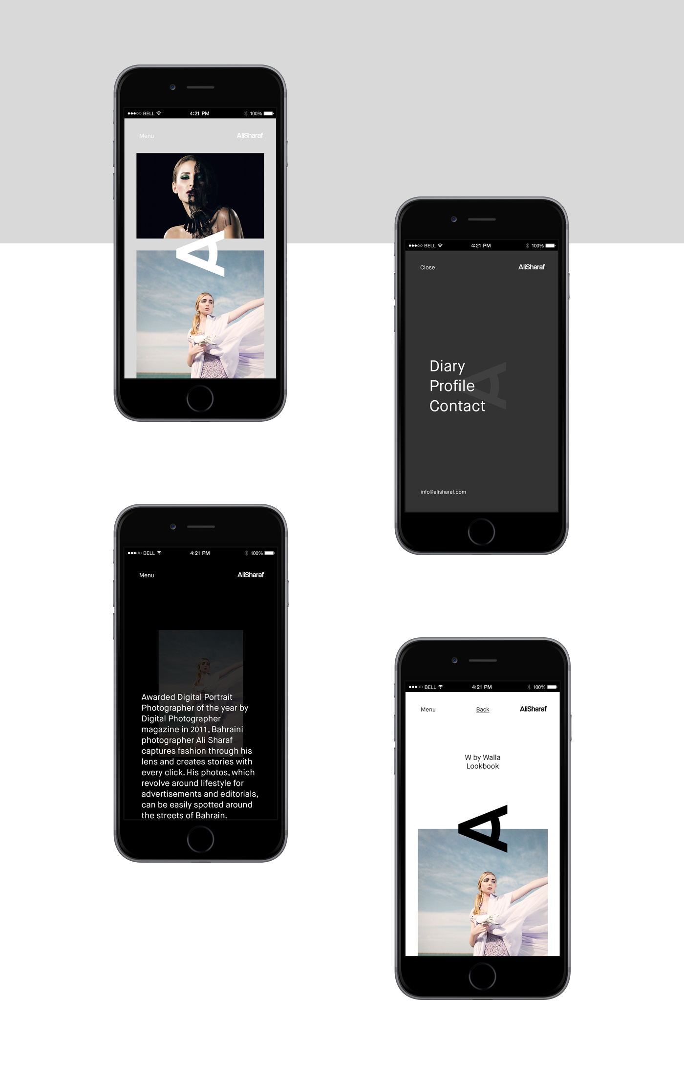 photographer portfolio Website design minimal black White grey Webdesign