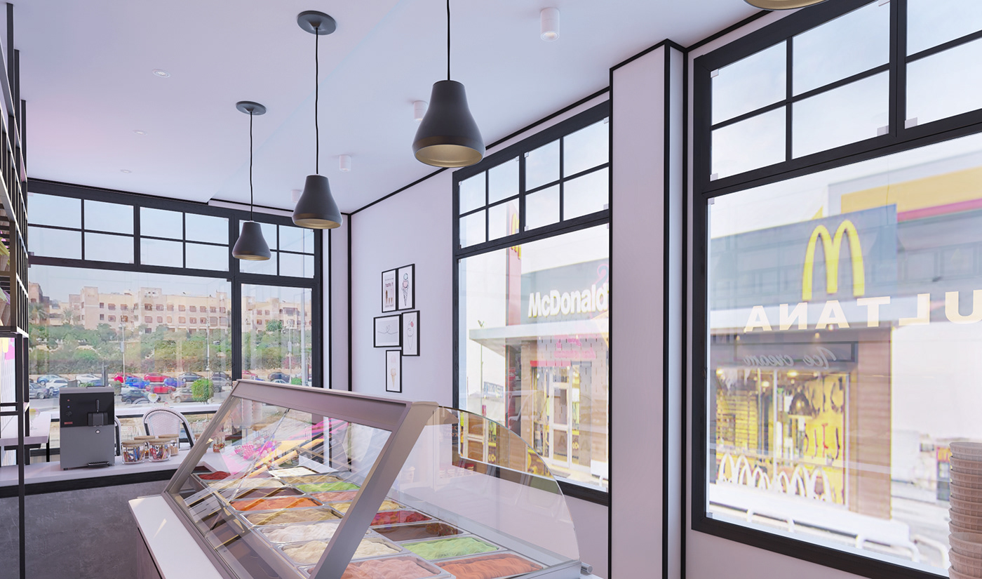 3ds max architecture ice cream icecreamshop Interior interior design  modern shop visualization vray