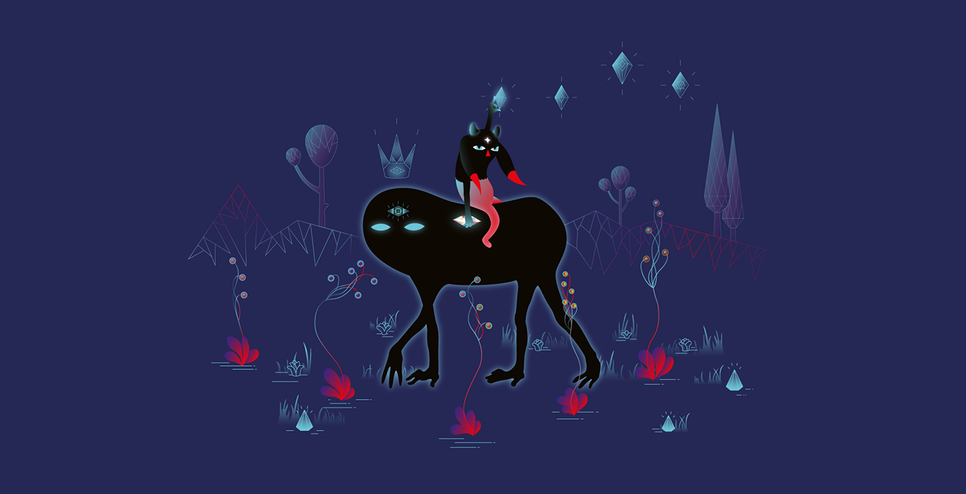 ILLUSTRATION  graphic design  art Magic   light Shadows animal cristals diamond  Cat
