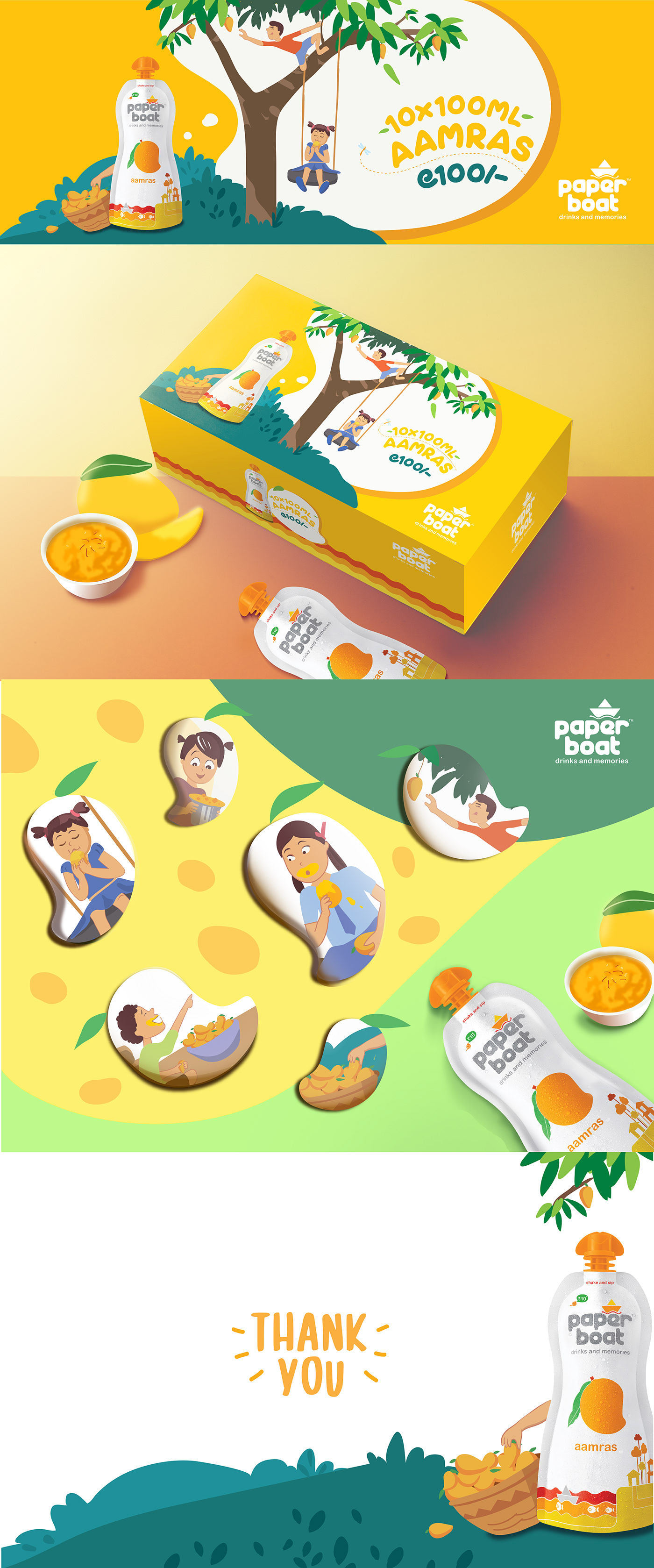 children illustration Packaging paperboat mango juice memories colorful DESIGN happy BEST UNIQUE most appreciated