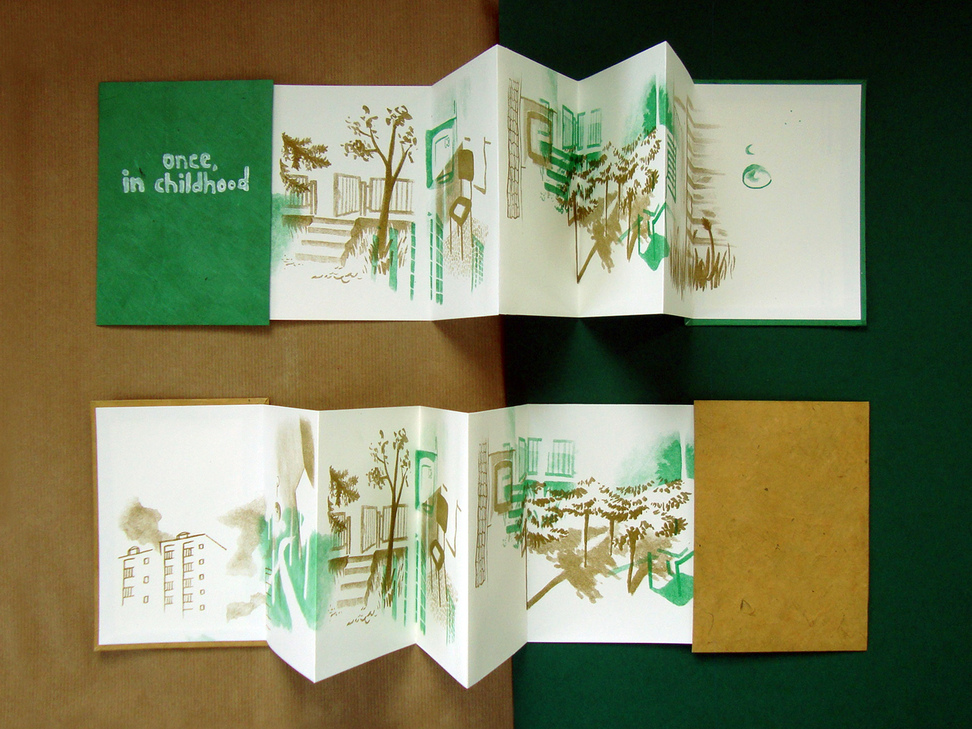 accordion book artbook childhood ILLUSTRATION  ink memories Memory objects risography