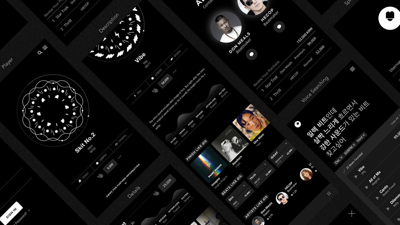 hiphop Interaction design  Platform music Interface black dark adobeawards