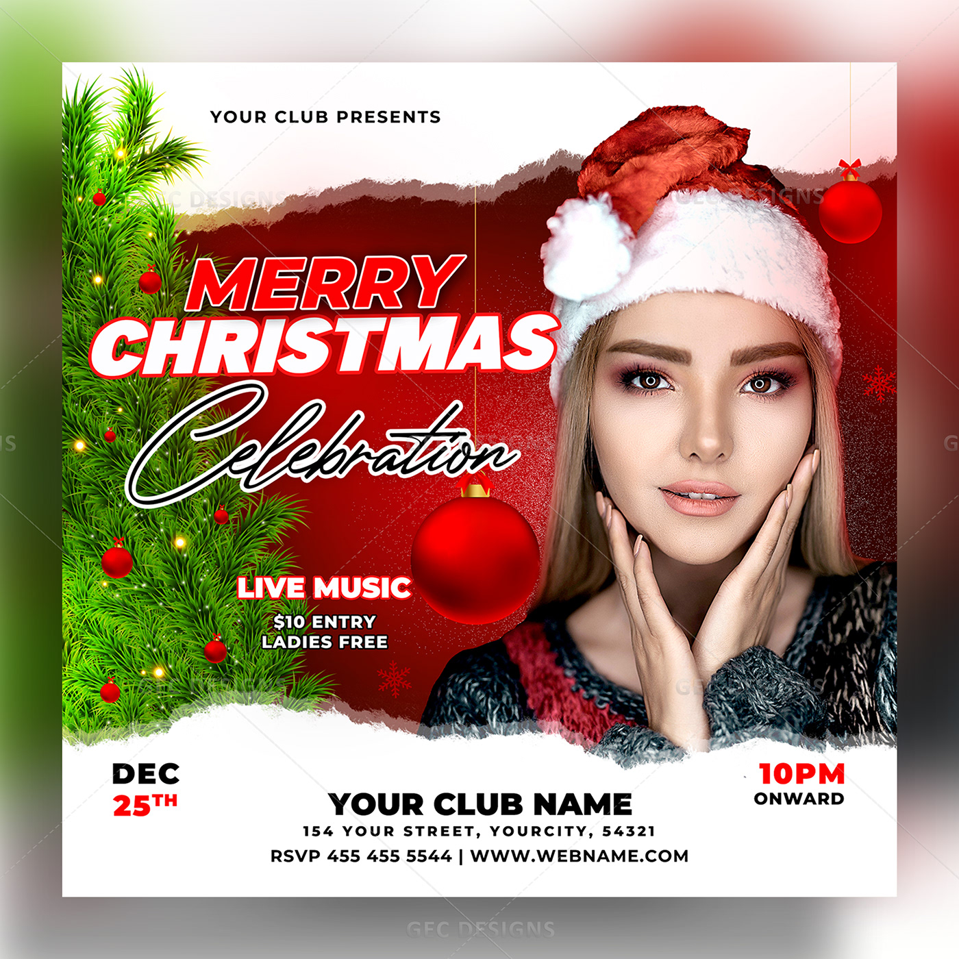 This is a Christmas celebration party flyer template .