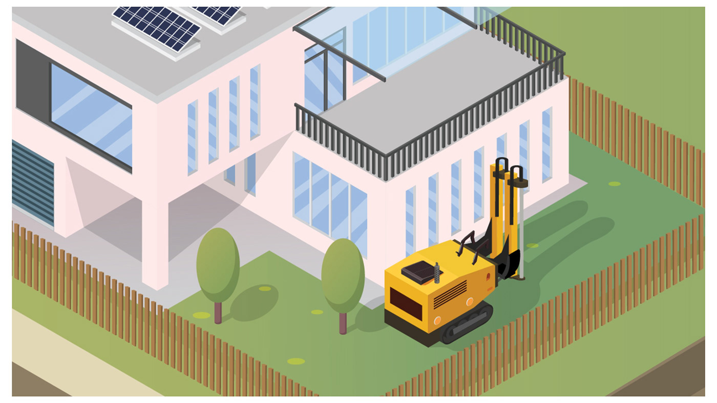 geothermal aircondition cooling HVAC explainer video storyboard digital illustration Isometric