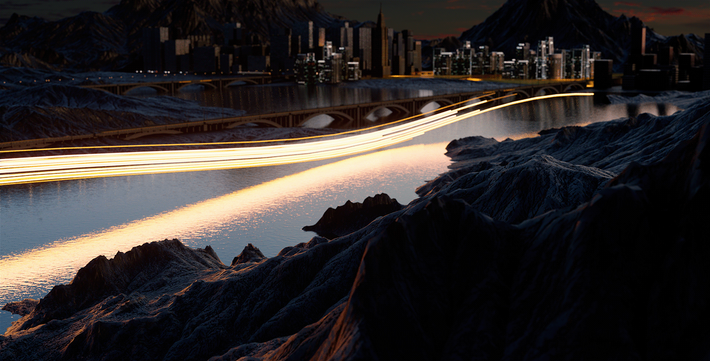 mountain Landscape city motion graphics  3d animation c4d after effects motion design