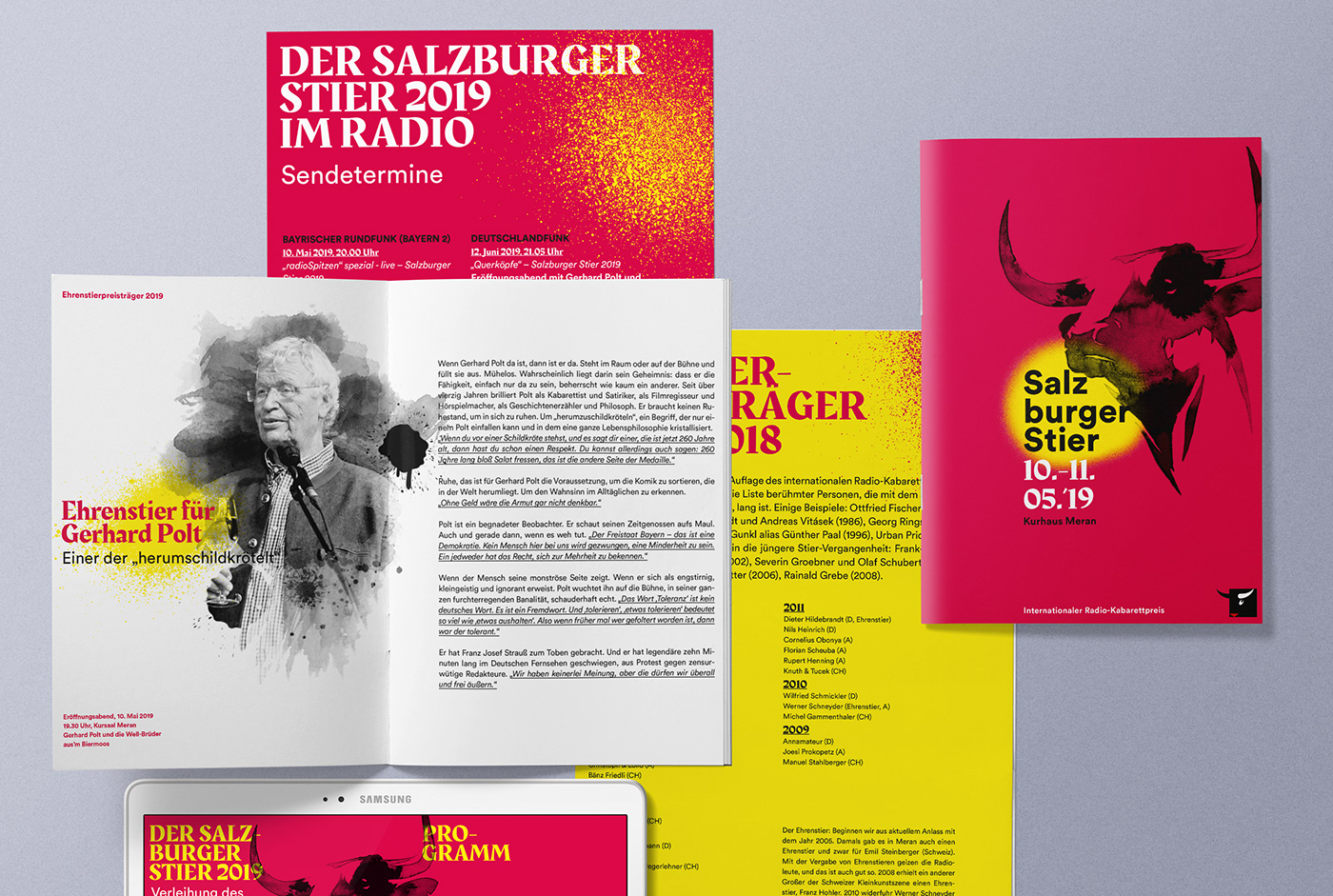 typography   laurin kofler merano yellow red Salzburger Stier brochure spray Formbar watercolors