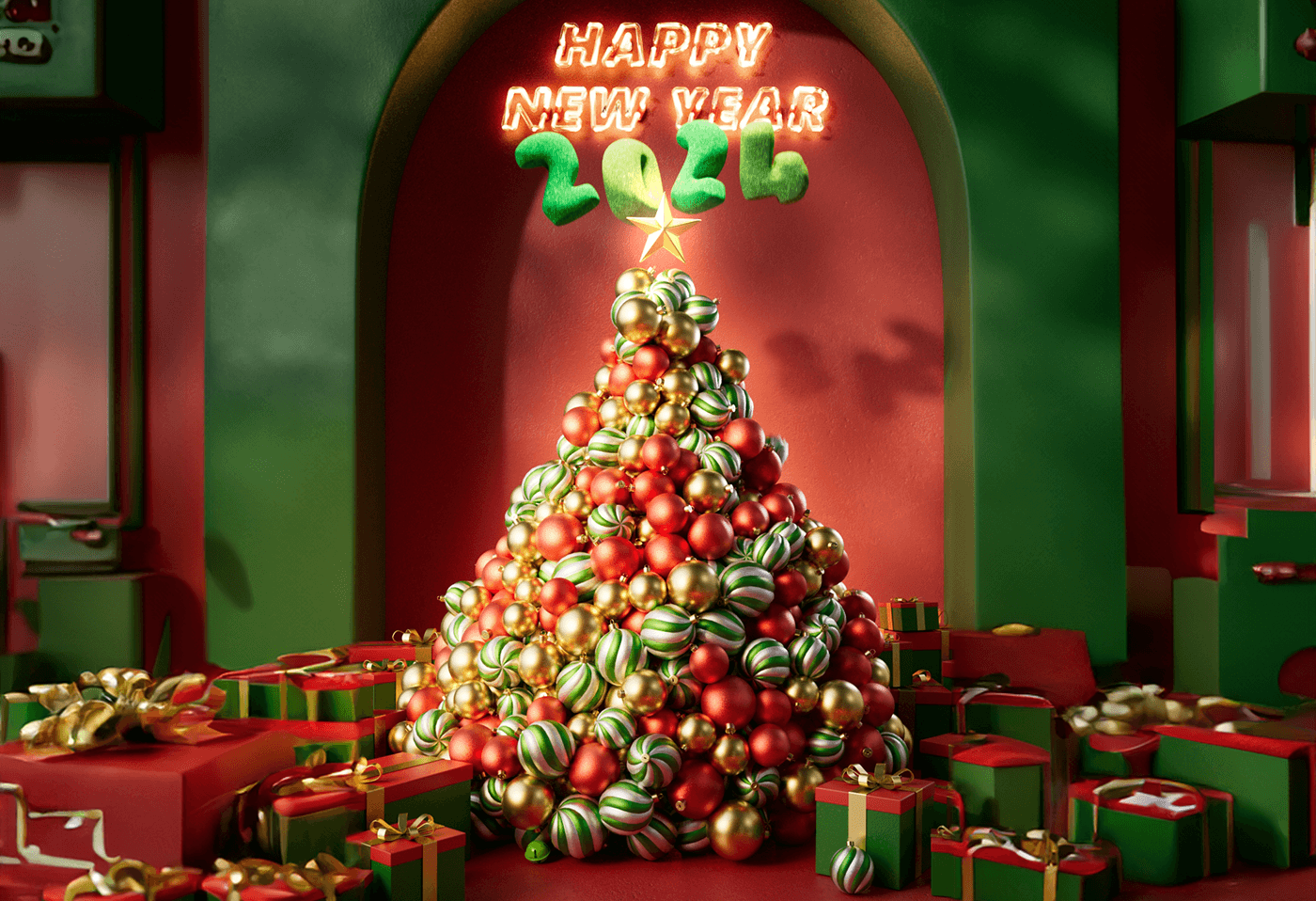 Merry Christmas new year 3d animation cinema 4d redshift after effects