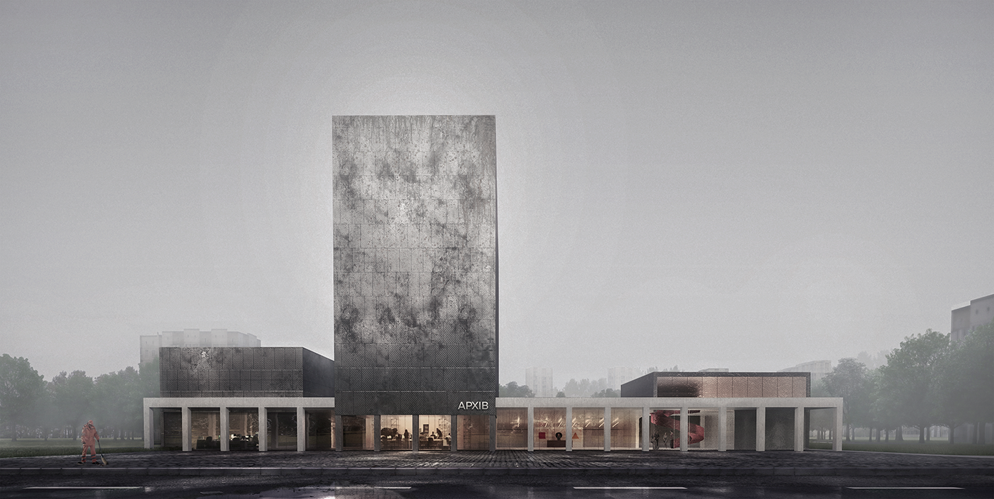 Lviv city Archive architecture Brutalism modern Project Competition CG rendering