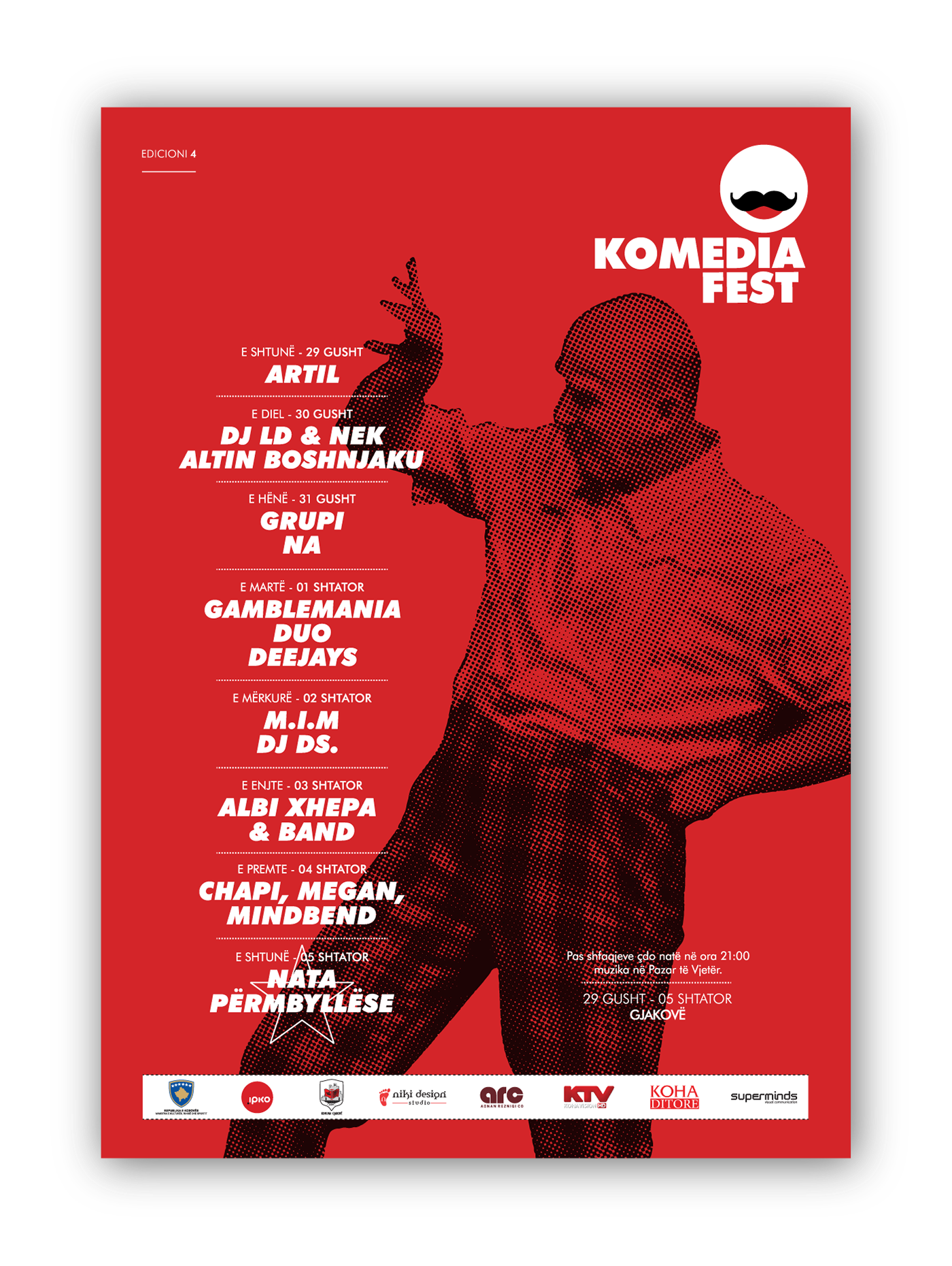 Brand Development visual identity festival Theatre comedy  kosovo face mimics smile logo red brand komedia party editorial