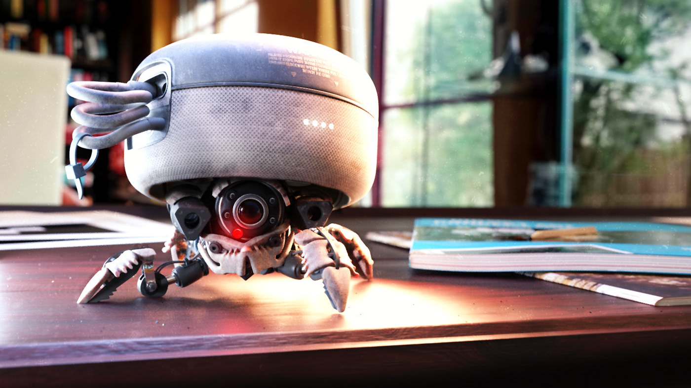 3D Alexa blender bot Character design  Echo Dot mech Military robot Sentry