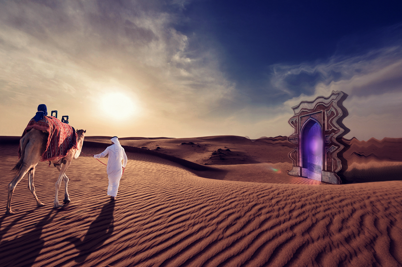 2D mysterious ILLUSTRATION  door traveller beach desert