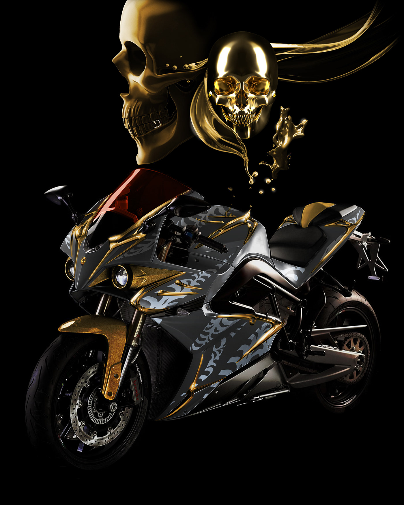 art calavera dior designer electric motorcycle Energica Energica Ego energica motor company Golden Skull motorcycle art Simon Designs