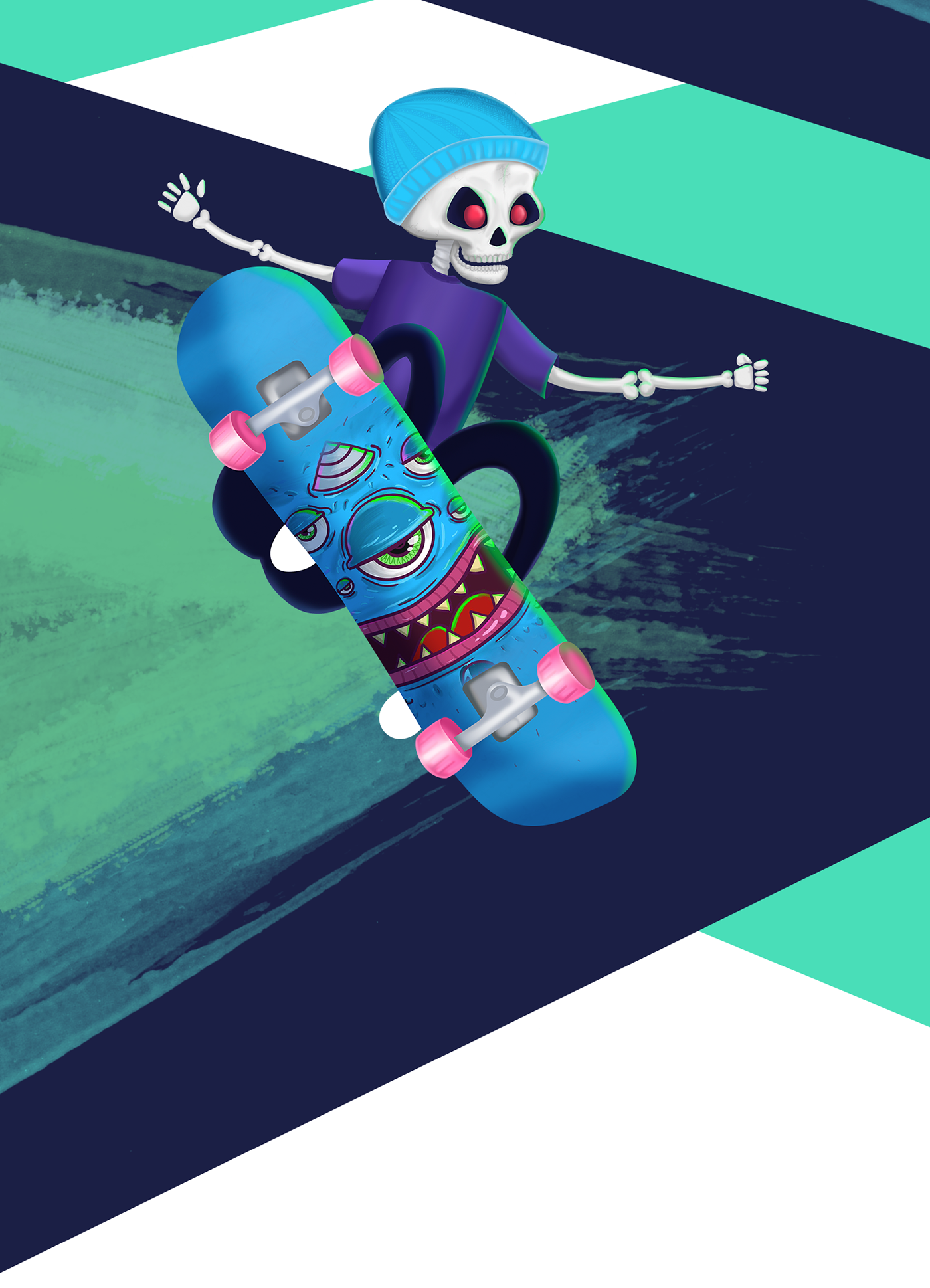 skate Bike roller ilustracion skull cool colorful sports xtreme