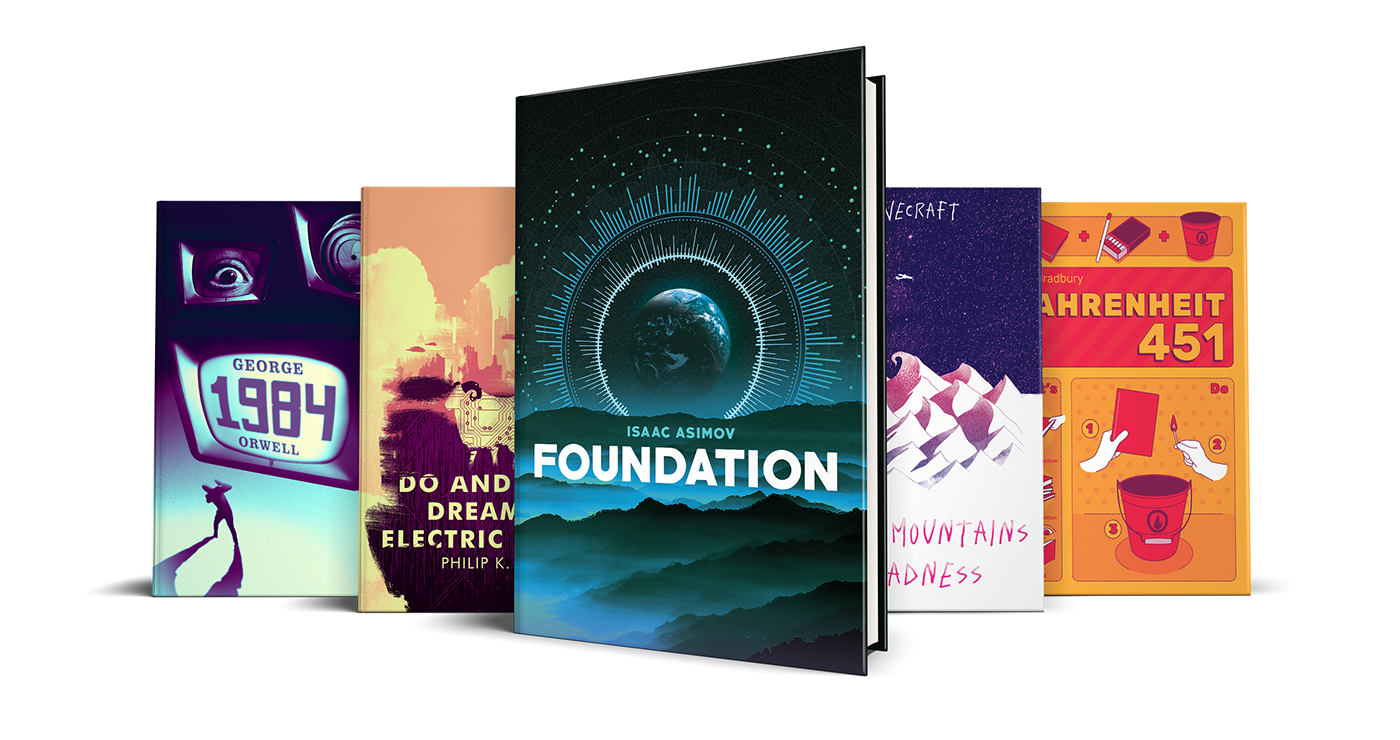 science fiction book cover design literature lettering Capa Livro foundation fahrenheit Orwell