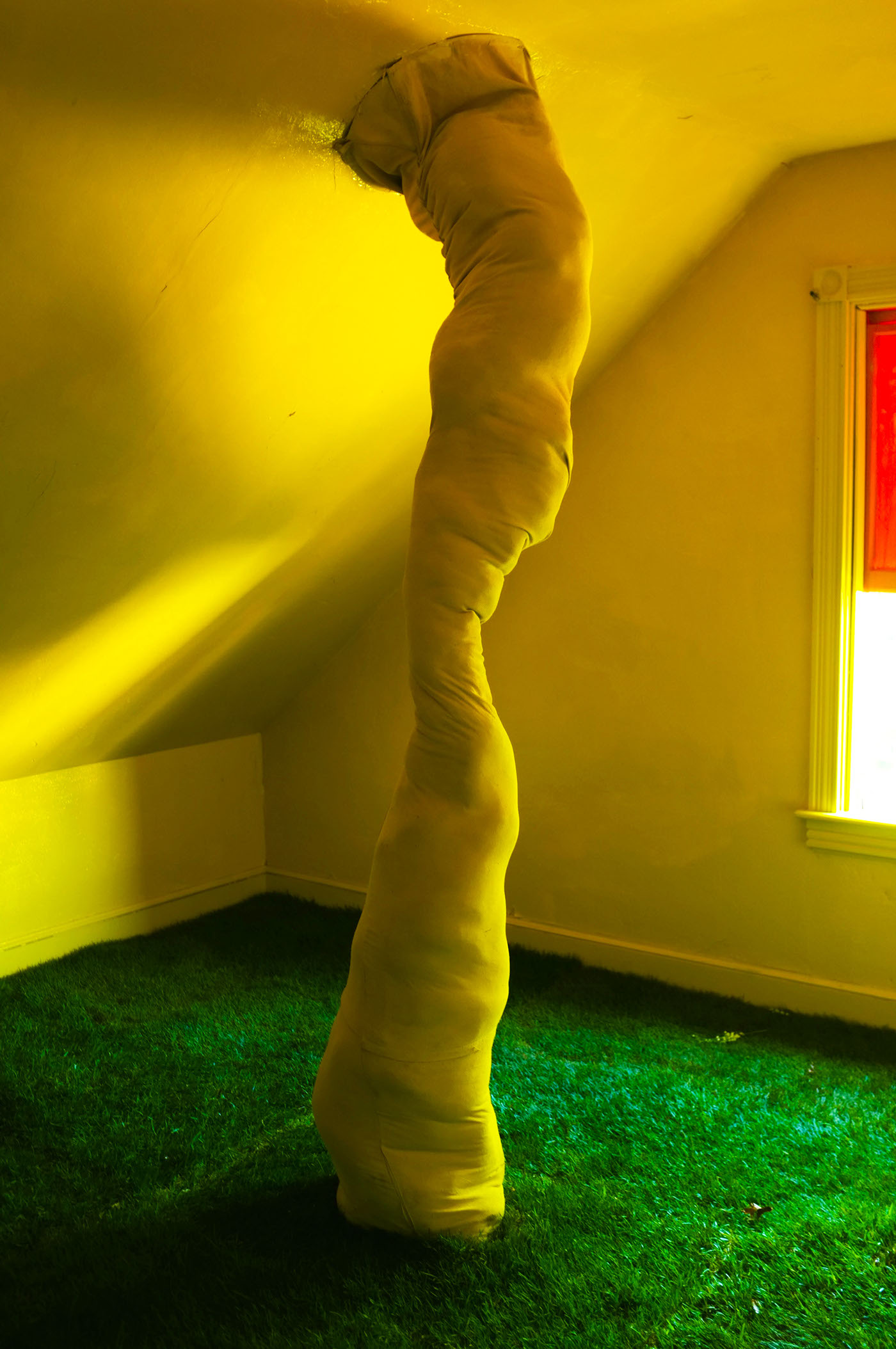 surrealism Sod house yellow soft sculpture organic interactive instalation