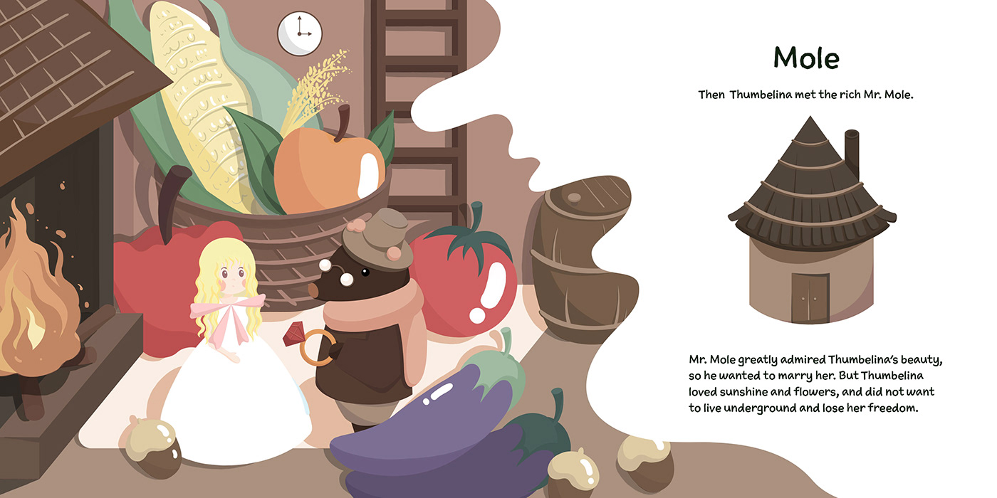 children's book graphic style ILLUSTRATION  Thumbelina 拇指姑娘 童话 绘本