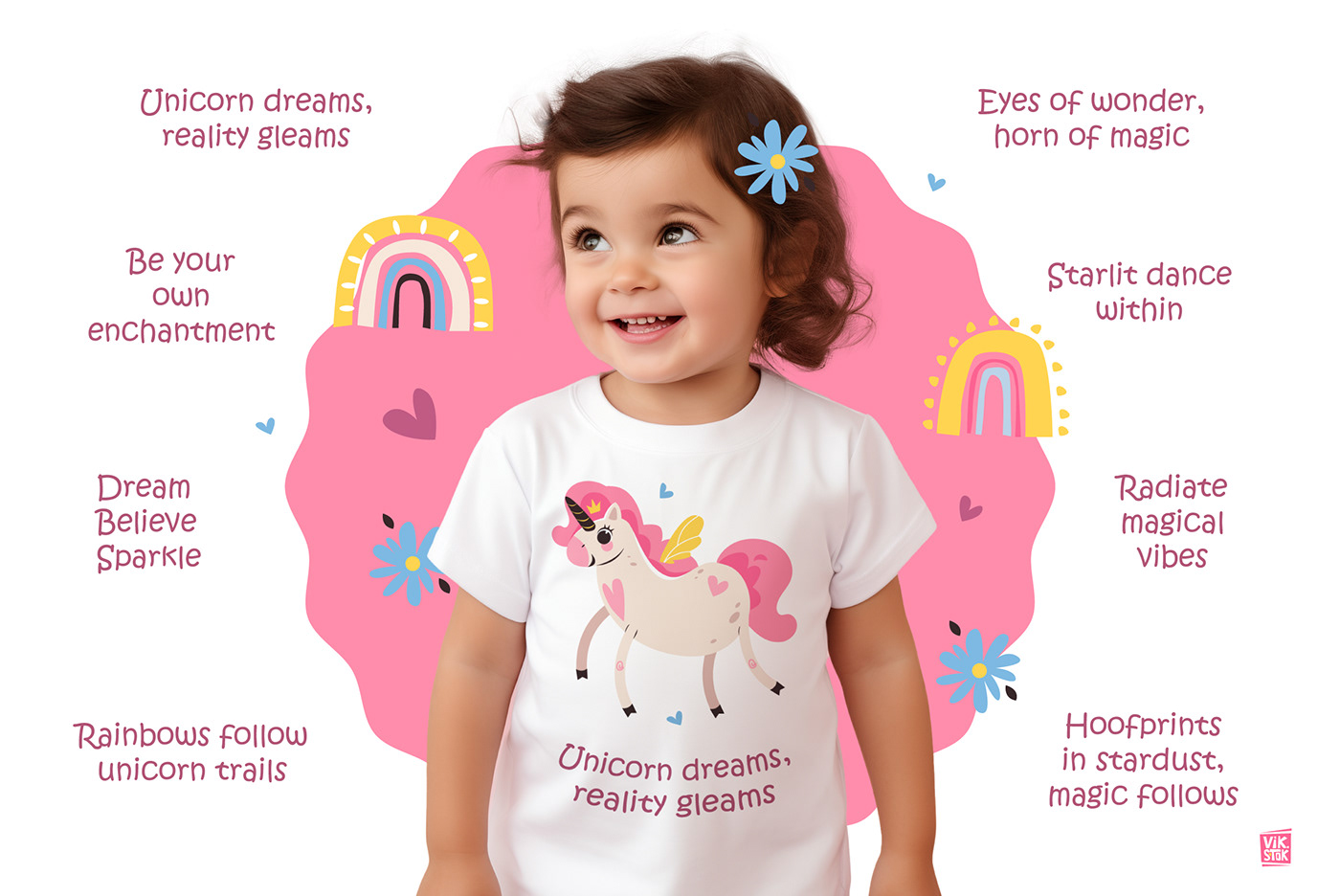 Cute unicorns and rainbows, quotes for t-shirts and cards
