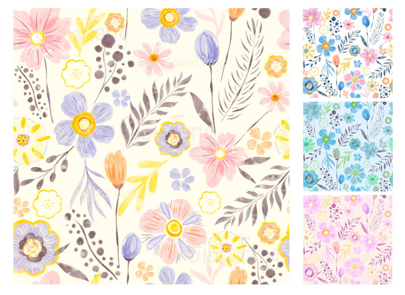 patterndesign ILLUSTRATION  Flowers floral watercolor artist pattern textile surface design print