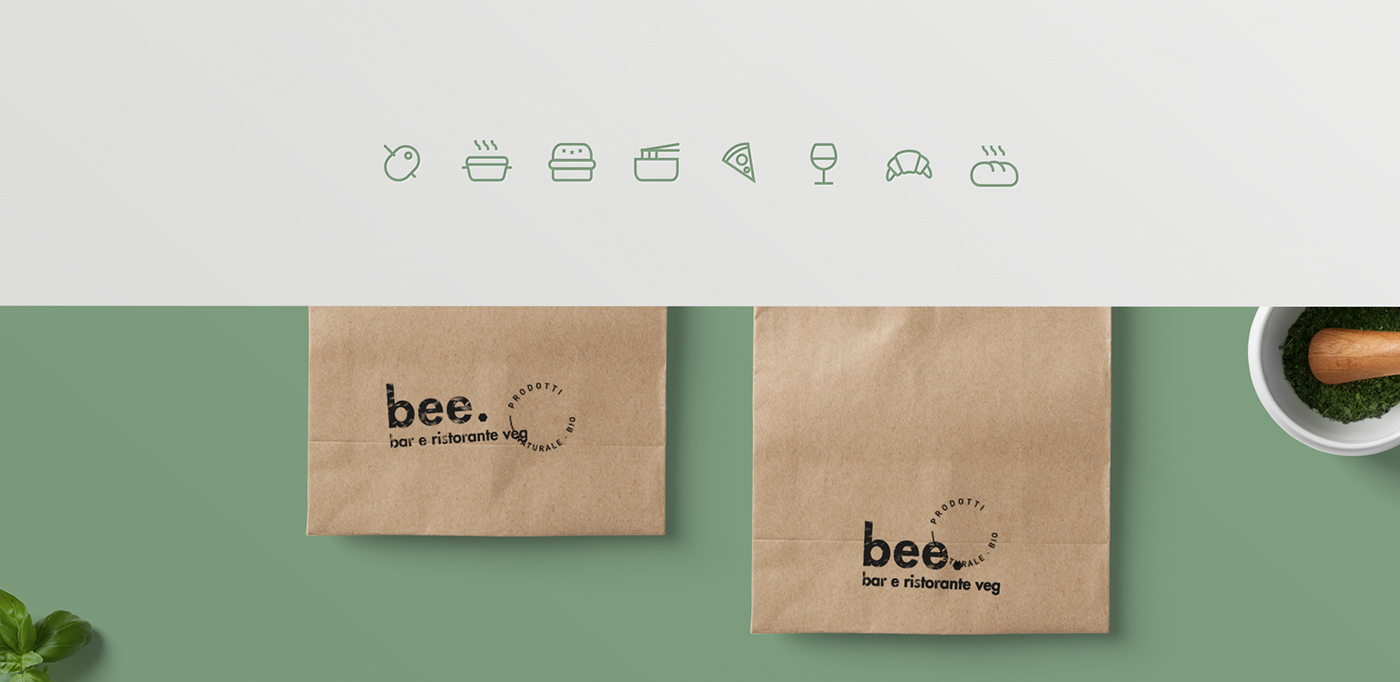 Branding design bee restaurant bar veg simple minimal White green Nature bio