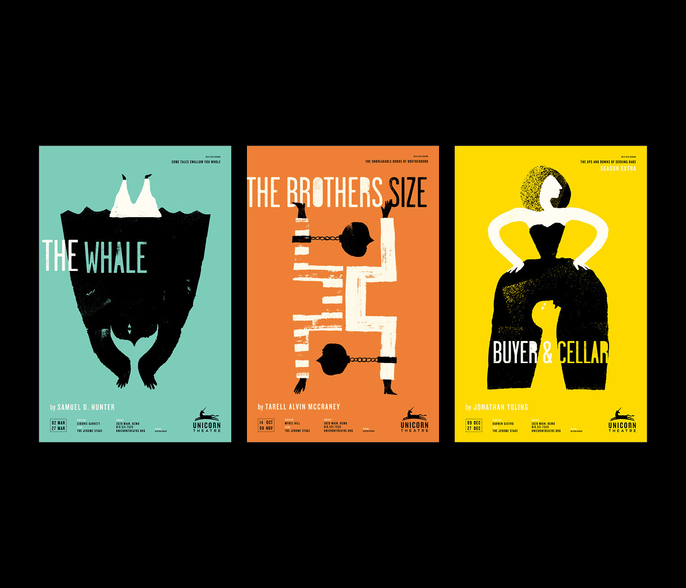 Theatre poster series design Jeremy Todd Jeremy Todd Illustration jeremy Todd unicorn theatre unicorn Poster series