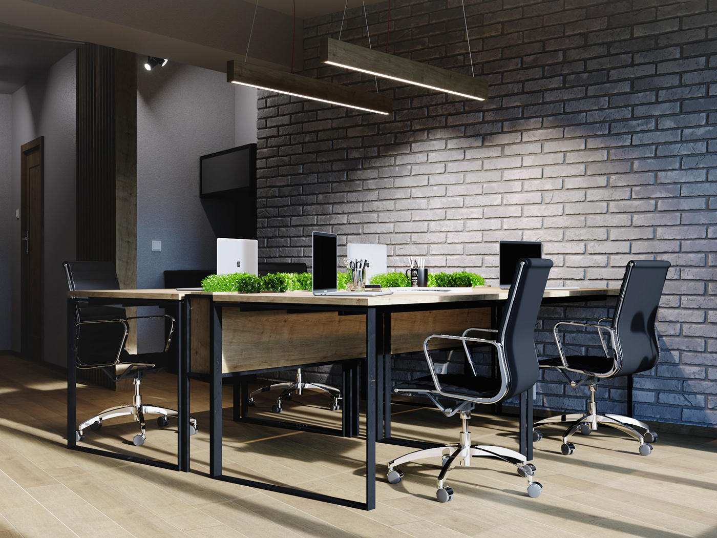 3d Visualisation bricks CGI cgiarchitect coronarenderer design Interior modern Office wood