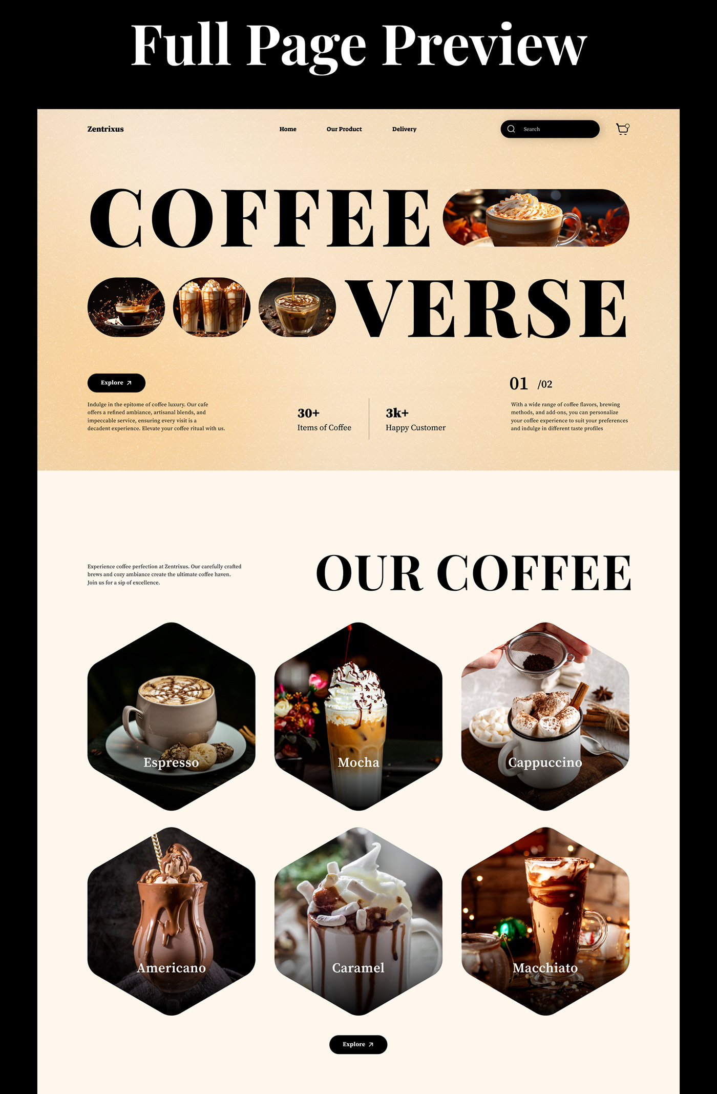 Zentrixus Coffee Website Landing Page