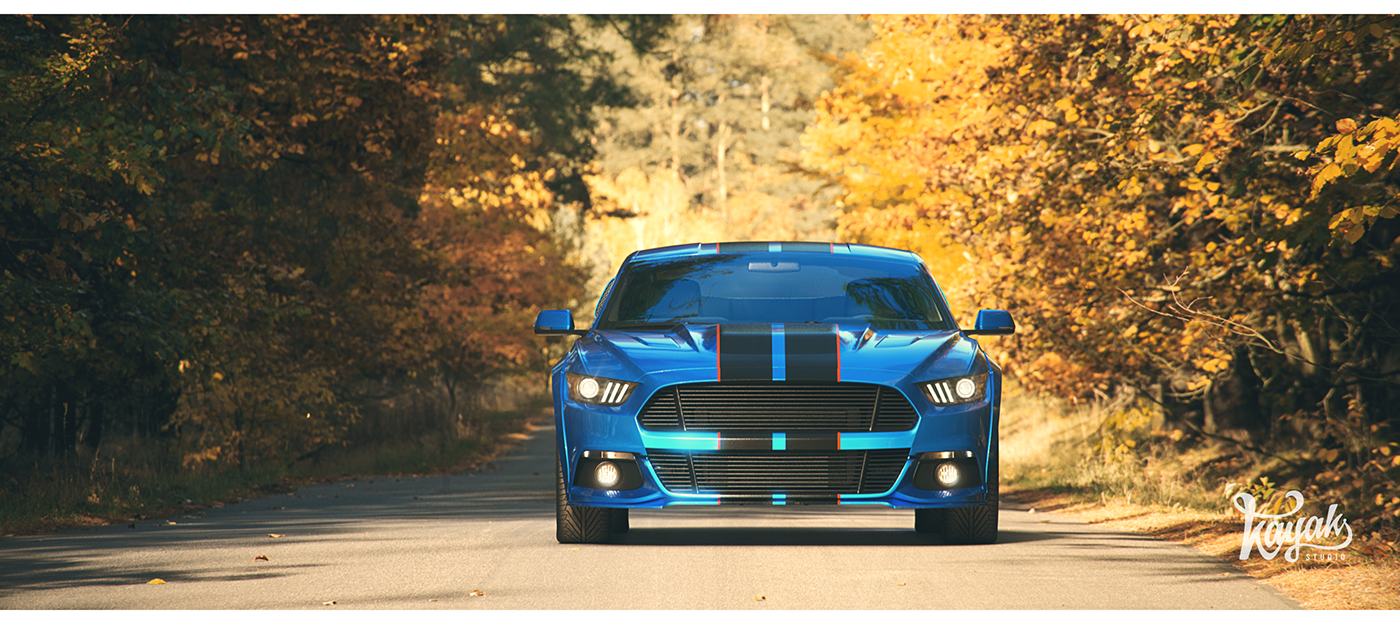 CGI 3D car Mustang rendering vray
