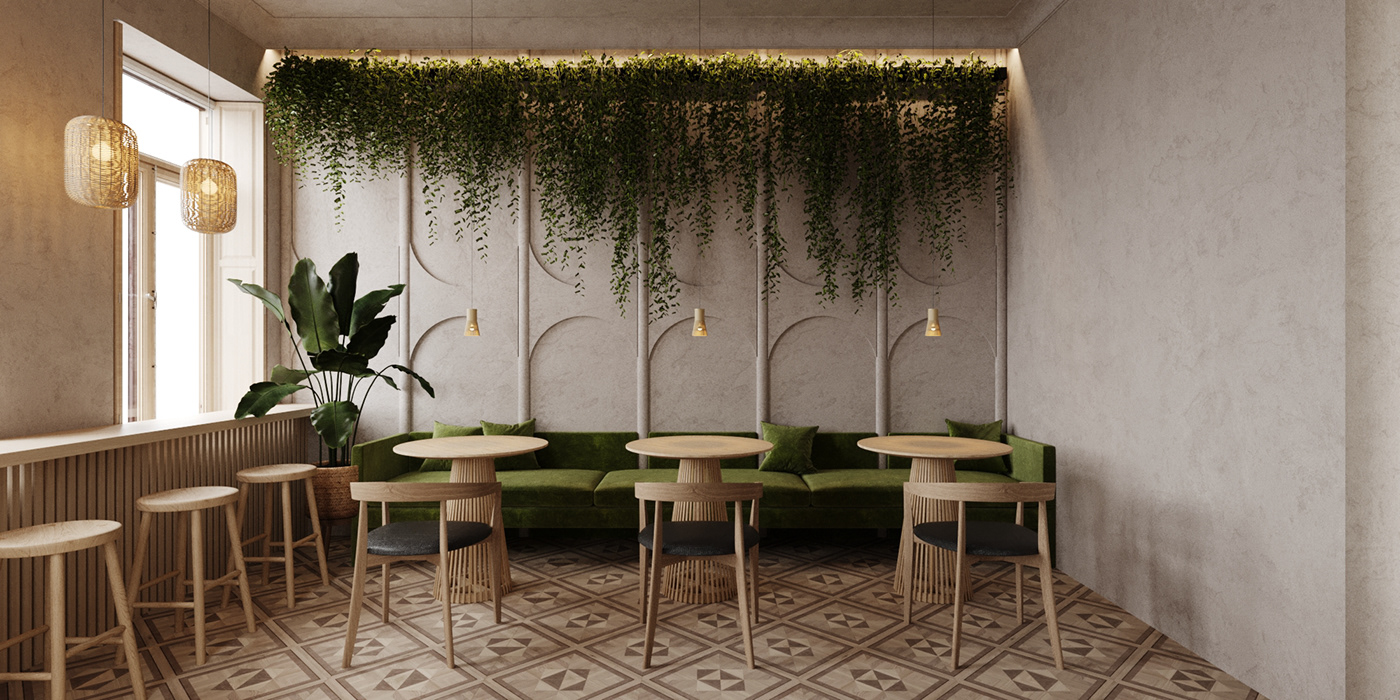 cafe cafedesign   eco green Interior interior design  Matcha Tea natural Nature wood