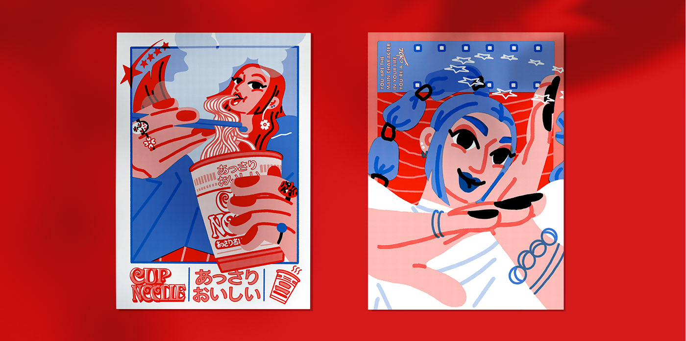 CUP NOODLES eBay feminism graphic design  ILLUSTRATION  Illustrator movie star sibel balac silkscreen stuttgart