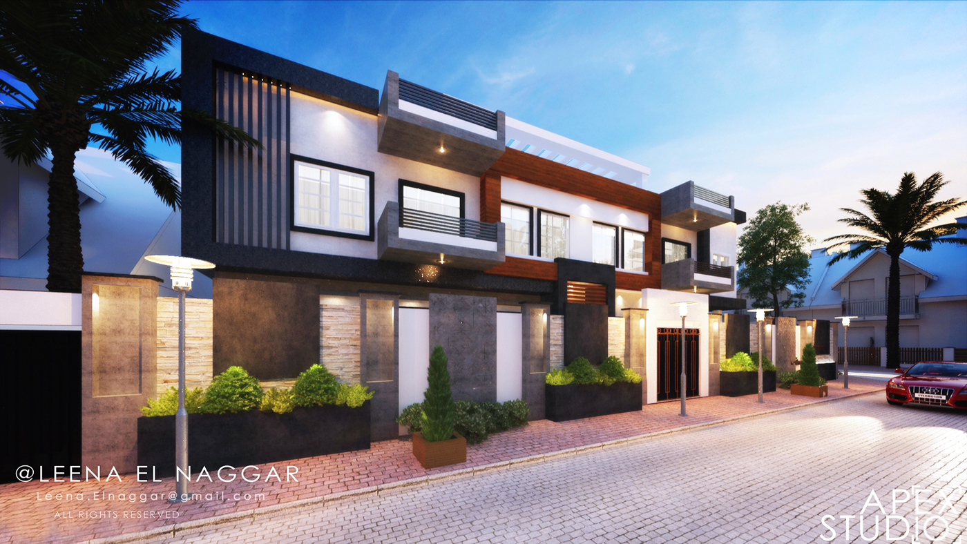 modern gray Villa residential KSA design stone fence Landscape