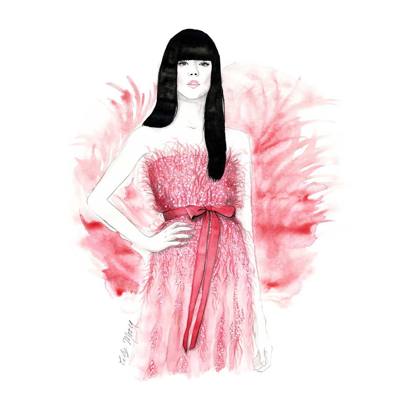 Fashion  ILLUSTRATION  Marchesa fashion illustration painting   watercolor figurative dress beauty Realism