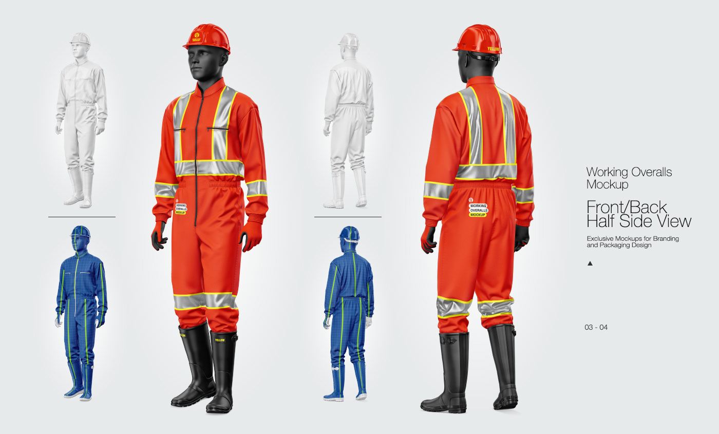 Advertising  apparel mockup emergency equipment Firefighter industrial Mockup overalls psd template uniform