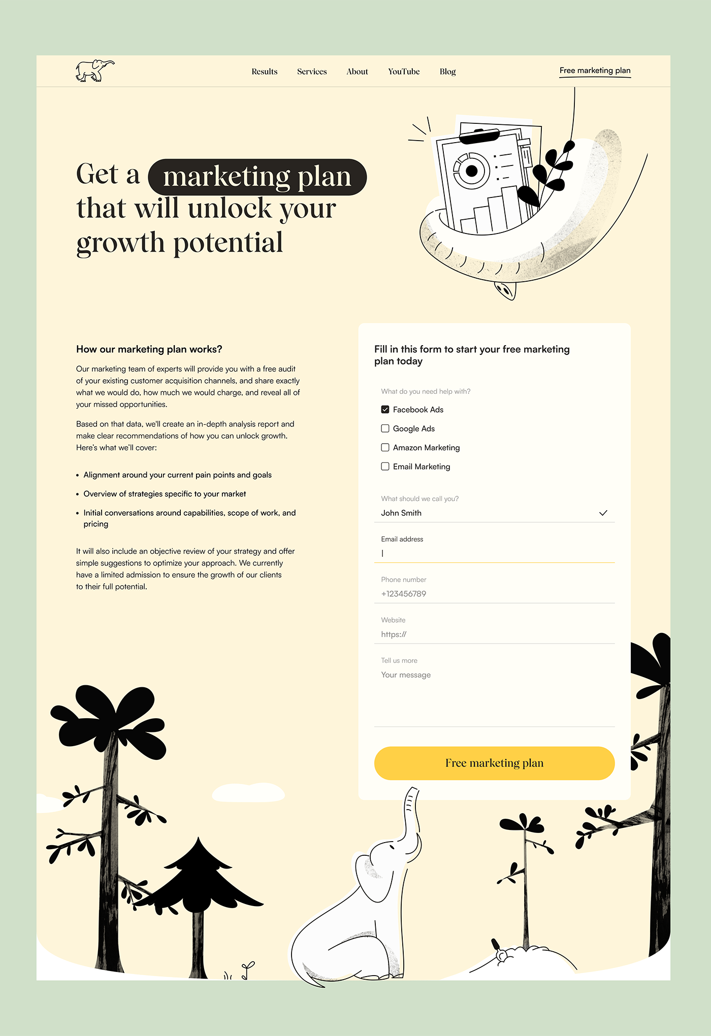 animal brand identity Character customer cute elephant marketing   UI Web Design  Website