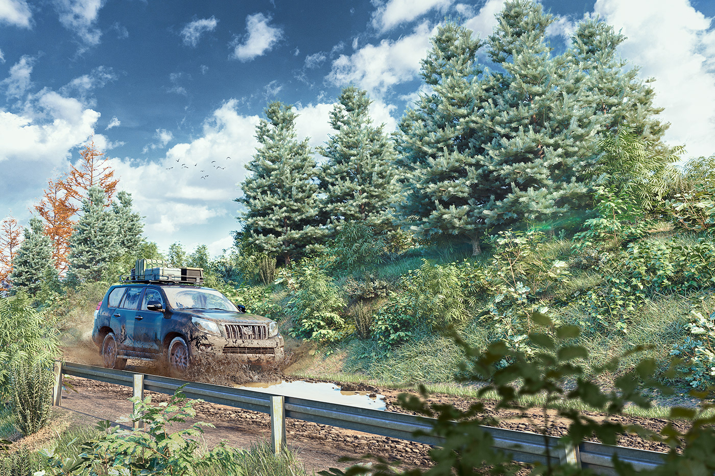 3D automotive   CGI Landscape Render retouch retoucher retouching  car Outdoor