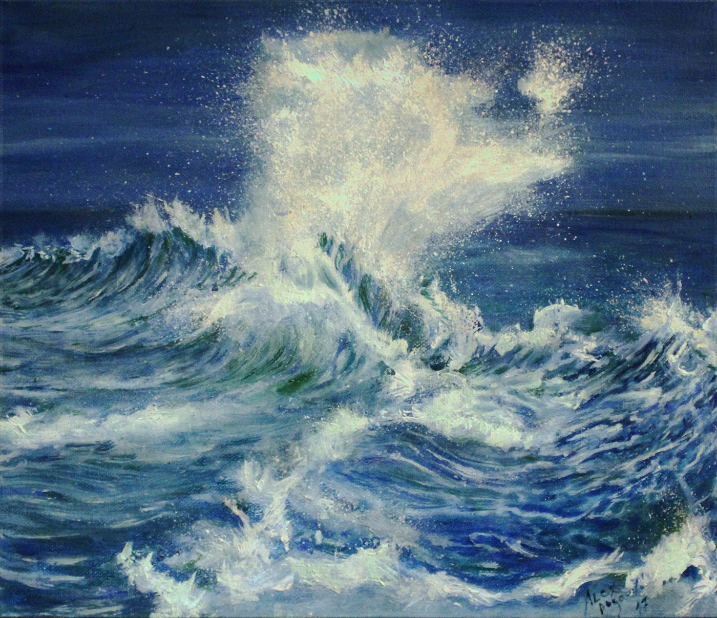 oil traditional canvas wave sea Nature