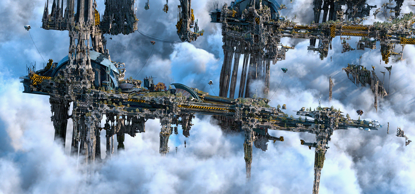 concept art Digital Art  environment Floating City fractal fractal art Mandelbulb sierpinski Sky City STEAMPUNK