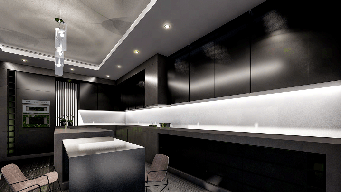 Interior architecture interior design  visualization modern 3D kitchen stone