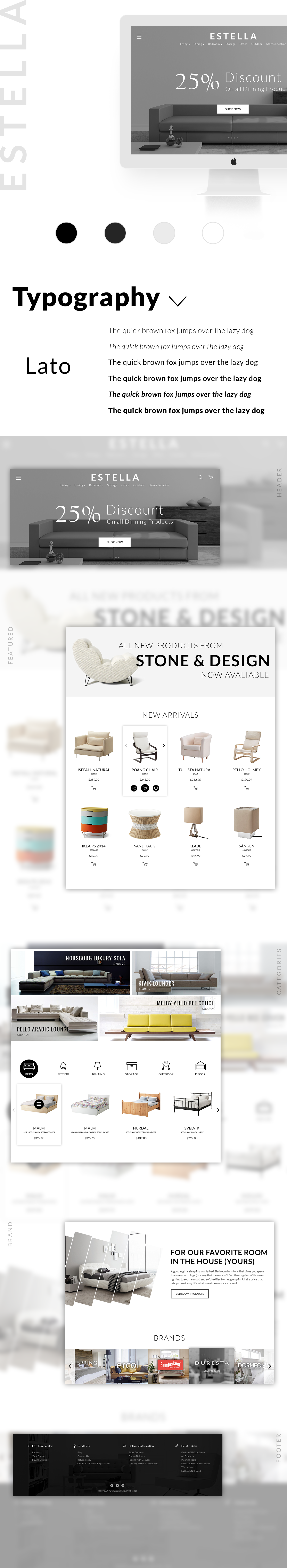 Webdesign uidesign UI ux Web design landing page furniture simple black and white Estella woodwork