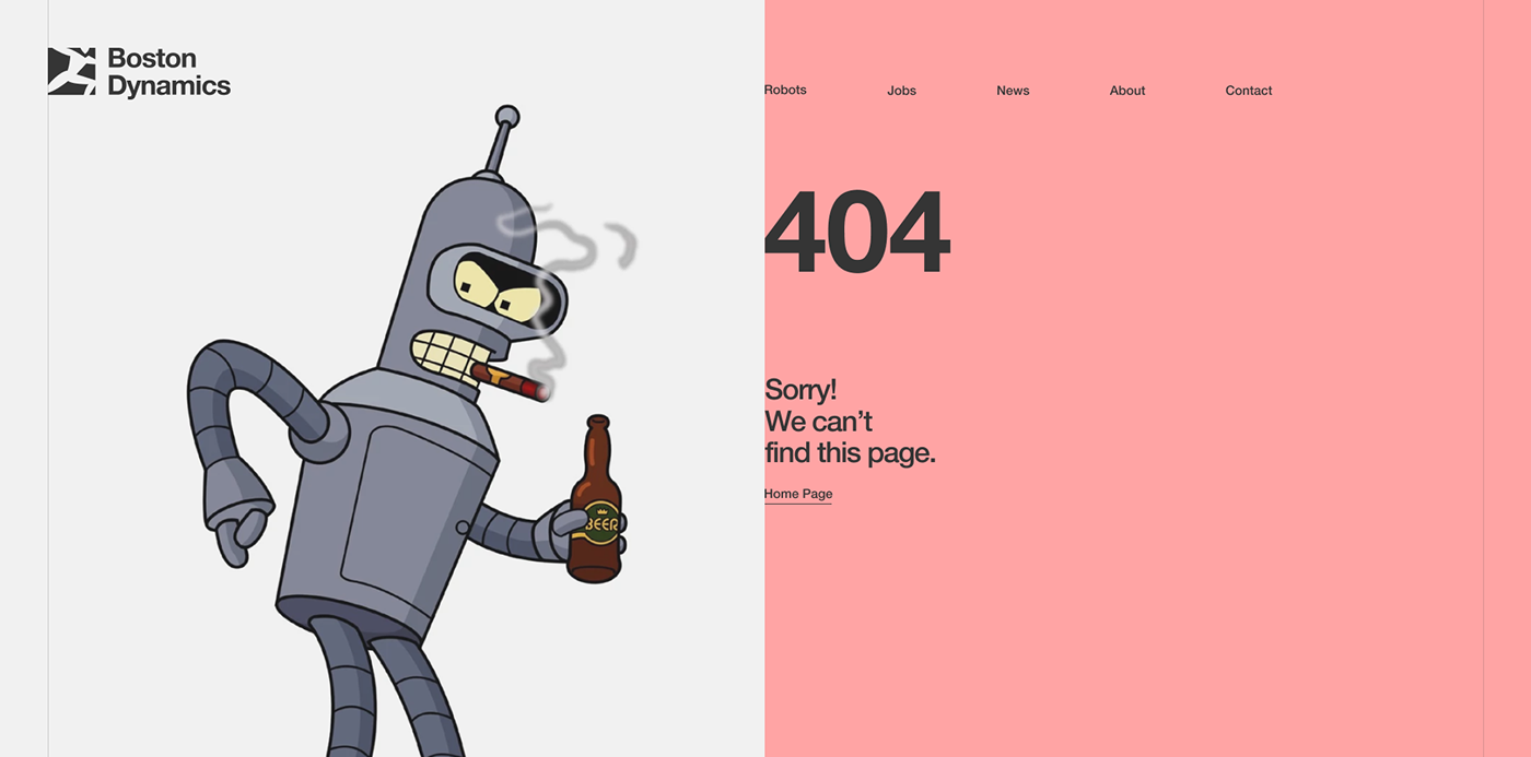Boston Dynamics robots redesign animation  Cyberpunk homepage Jobs about 404 page