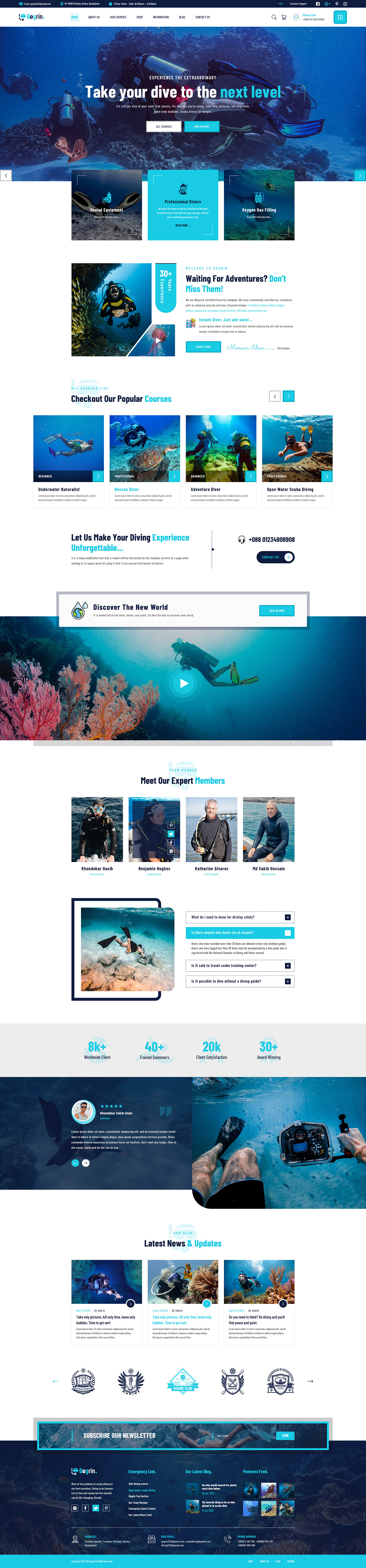 scuba diving scuba diving website Website Design Wordpress Website UI/UX Design under water Web Design  user interface psd template psd landing page